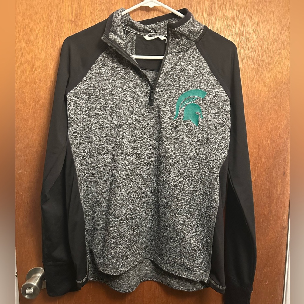 Gray and Black Quarter-Zip Pullover with Green Spartan Logo
